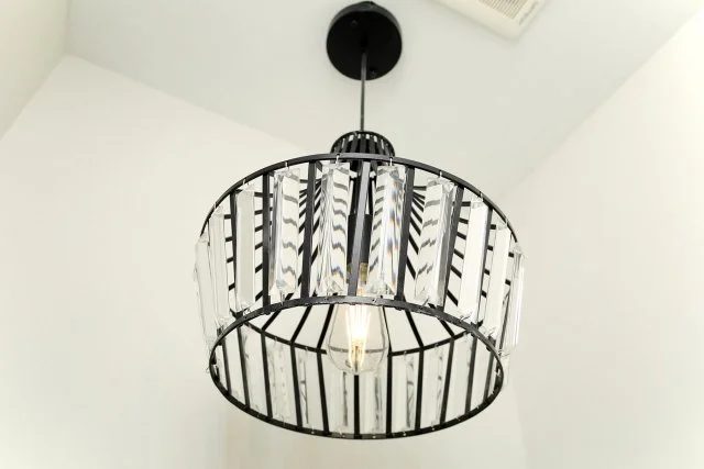 Black drum pendant light with crystal accents, Timeless Elegance project